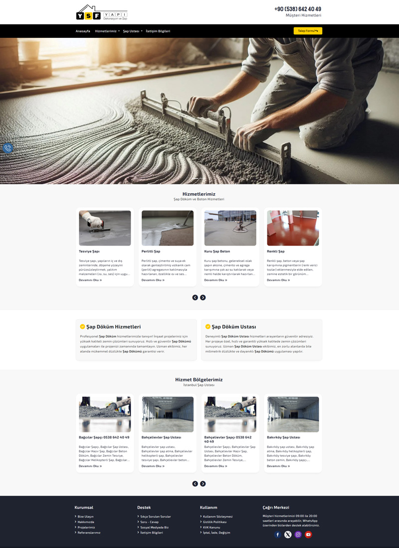 YSF Yapı Şap - Firma Web Tasarım